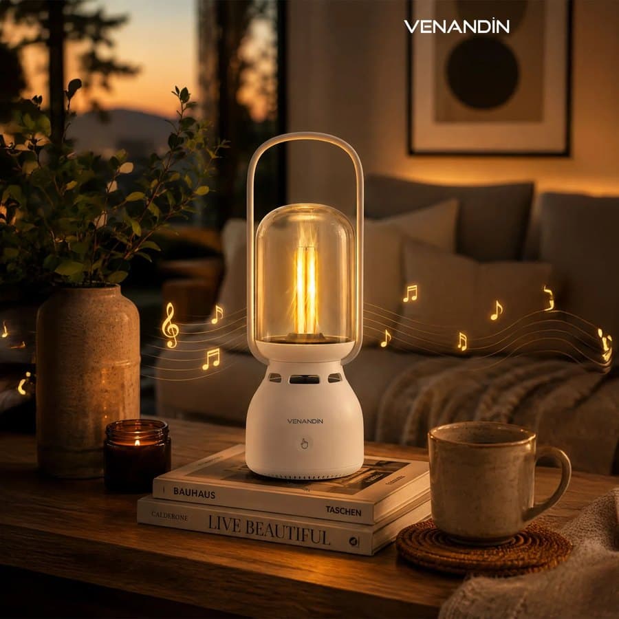Venandin Lumia-D Bluetooth Hoparlörlü LED Gece Lambası — 160 Lümen, TWS (Bej) ürün görseli